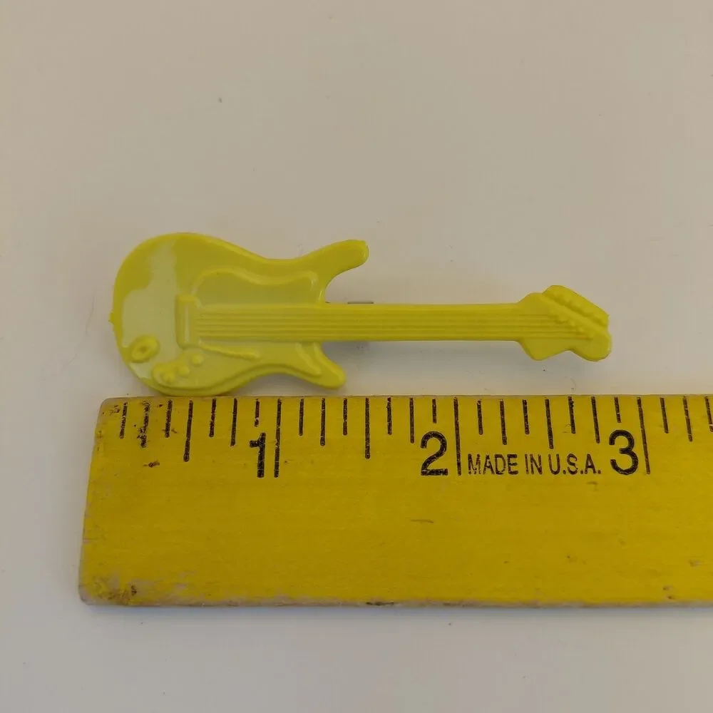 Vintage 80s Guitar Brooch Neon Yellow Plastic Taiwan Pop Art